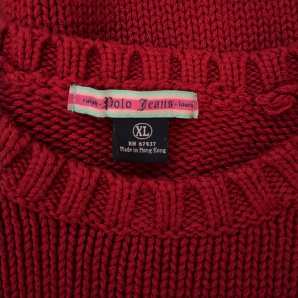 Vintage Polo Jeans Co. Ralph‎ Lauren American Flag USA Crewneck Red Knit Sweater - Picture 4 of 10